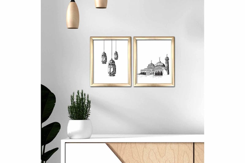 Billede Bygning med stel 2 stk Flerfarvet - 22,3x52,8 cm - Boligtilbehør - Billeder & kunst