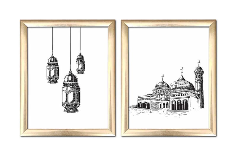 Billede Bygning med stel 2 stk Flerfarvet, 22,3x52,8 cm