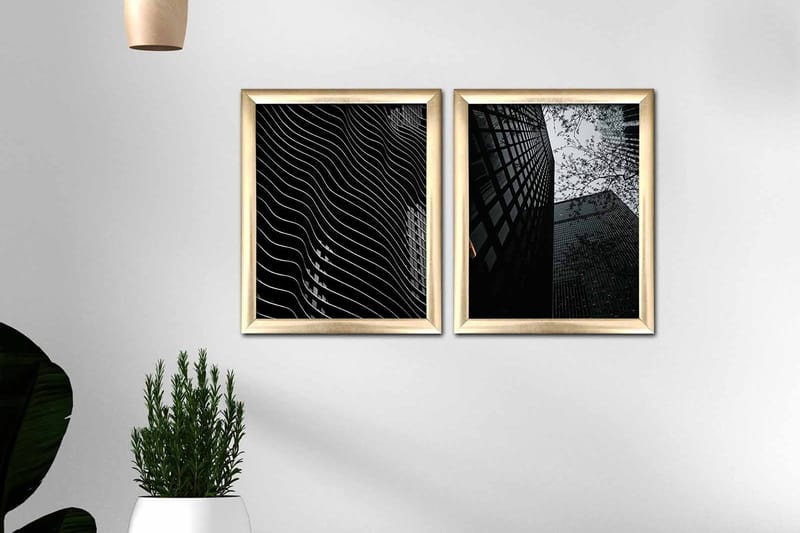 Billede Bygning med stel 2 stk Flerfarvet - 22,3x52,8 cm - Boligtilbehør - Billeder & kunst