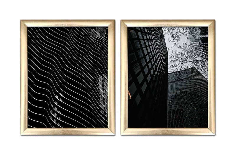 Billede Bygning med stel 2 stk Flerfarvet, 22,3x52,8 cm