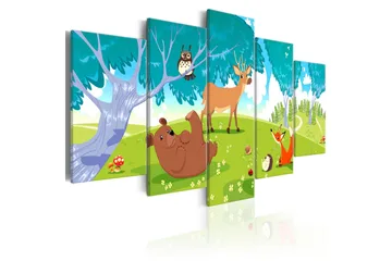 Billede Friendly Animals 5 Parts 100x50 - Artgeist sp. z o. o. - Boligtilbehør - Billeder & kunst - Billeder på lærred