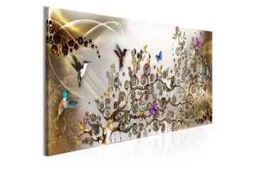 Billede Hummingbirds Dance (1 Del) Guld Smal 120x40 - Artgeist sp. z o. o. - Boligtilbehør - Billeder & kunst - Billeder på lærred