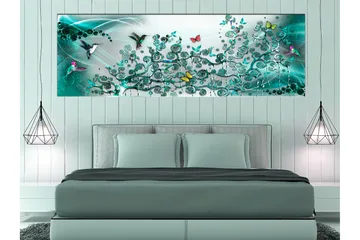 Billede Hummingbirds Dance (1 del) turkis smal 135x45 - Artgeist sp. z o. o. - Boligtilbehør - Billeder & kunst - Billeder på lærred