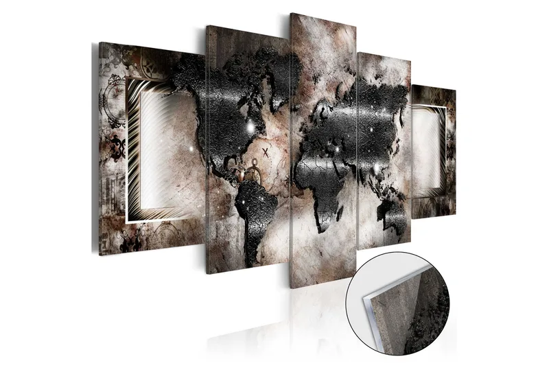 Billede I Akryl Graphite Map 100x50, Brun/Bronse