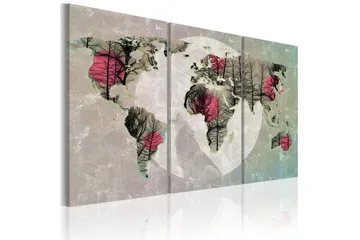 Billede Kort Over Verden Fuldmåne Triptych 60x40 - Artgeist sp. z o. o. - Boligtilbehør - Billeder & kunst - Billeder på lærred