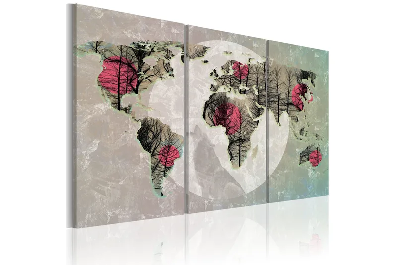 Billede Kort Over Verden Fuldmåne Triptych 60x40, Artgeist sp. z o. o.