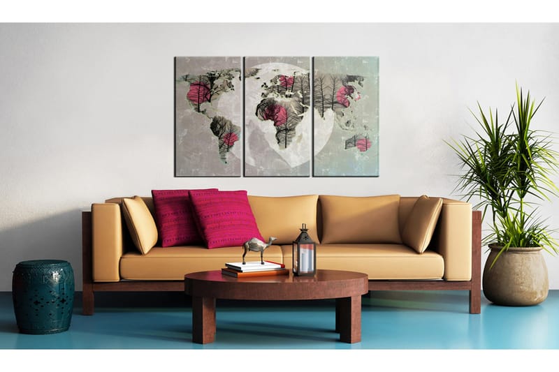 Billede Kort Over Verden Fuldmåne Triptych 60x40 - Artgeist sp. z o. o. - Boligtilbehør - Billeder & kunst - Billeder på lærred