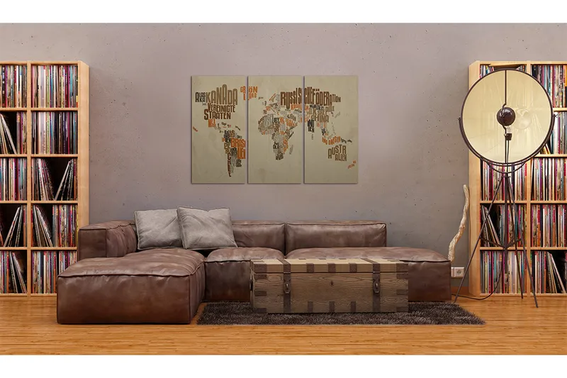 Billede Kort Over Verden Tysk Triptych 120x80 - Artgeist sp. z o. o. - Boligtilbehør - Billeder & kunst - Billeder på lærred