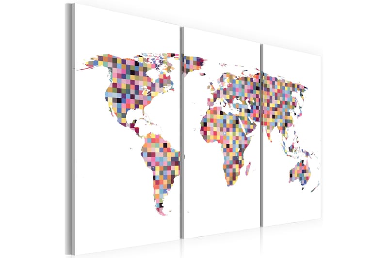 Billede Kort Over Verden Pixels Triptych 120x80, Artgeist sp. z o. o.