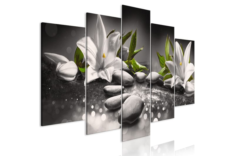 Billede Lilies And Stones 5 Parts Wide Grey 200x100, Artgeist sp. z o. o.