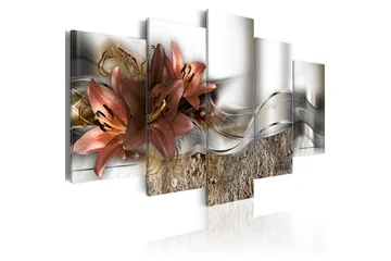 Billede Lily Marsala And Abstraction 200x100 - Artgeist sp. z o. o. - Boligtilbehør - Billeder & kunst - Billeder på lærred