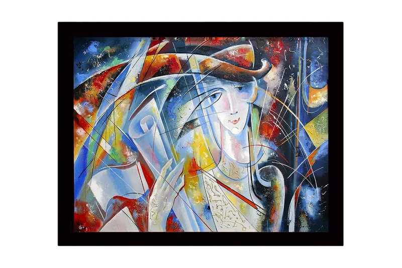 Billede med ramme flerfarvet, 44x15 cm