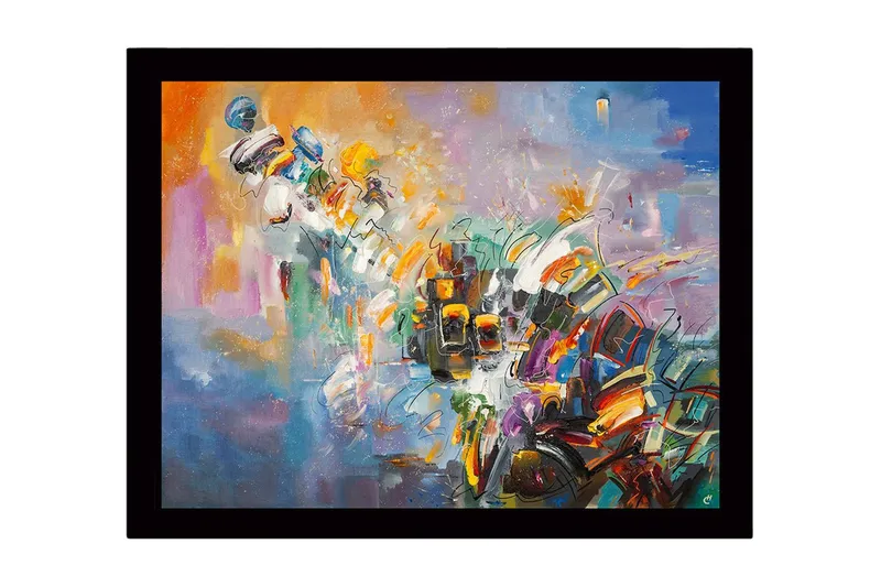 Billede med ramme flerfarvet, 44x15 cm