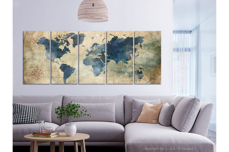 Billede Retro Map 5 Parts Narrow 225x90 - Artgeist sp. z o. o. - Boligtilbehør - Billeder & kunst - Billeder på lærred