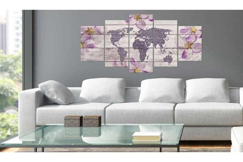 Billede Romantic World Map 200x100 - Artgeist sp. z o. o. - Boligtilbehør - Billeder & kunst - Billeder på lærred