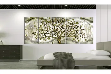 Billede Tree And Waves 5 Parts Green 200x80 - Artgeist sp. z o. o. - Boligtilbehør - Billeder & kunst - Billeder på lærred