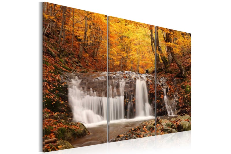 Billede A Waterfall In The Middle Of Fall Trees 120x80, Artgeist sp. z o. o.