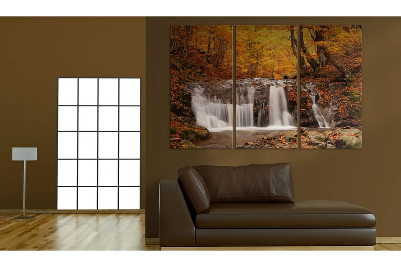 Billede A Waterfall In The Middle Of Fall Trees 120x80 - Artgeist sp. z o. o. - Boligtilbehør - Billeder & kunst - Billeder på lærred