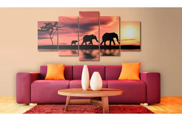 Billede African Elephants Family 100x50 - Artgeist sp. z o. o. - Boligtilbehør - Billeder & kunst - Billeder på lærred