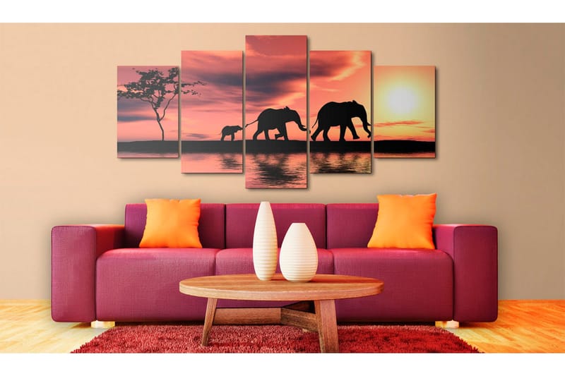 Billede African Elephants Family 100x50 - Artgeist sp. z o. o. - Boligtilbehør - Billeder & kunst - Billeder på lærred