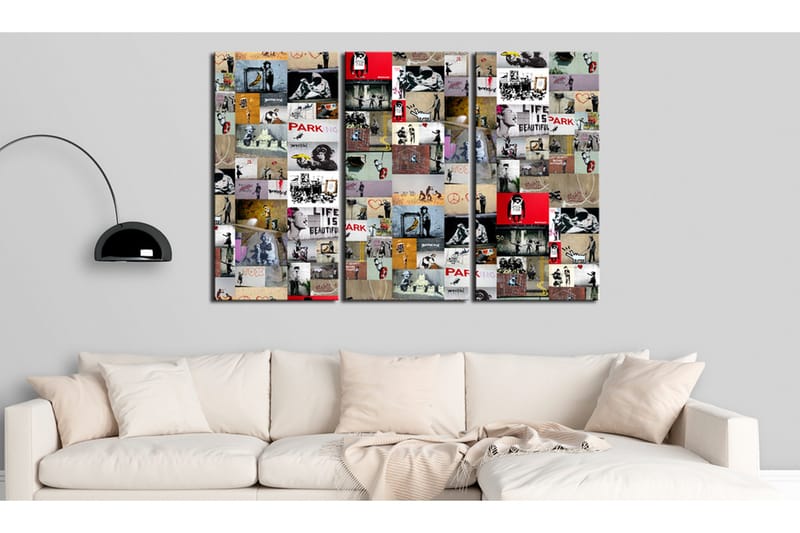Billede Art Of Collage Banksy Iii 90x60 - Artgeist sp. z o. o. - Boligtilbehør - Billeder & kunst - Billeder på lærred