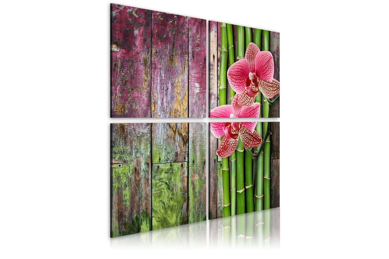 Billede Bambus Og Orkidé 80x80 - Artgeist sp. z o. o. - Boligtilbehør - Billeder & kunst - Billeder på lærred