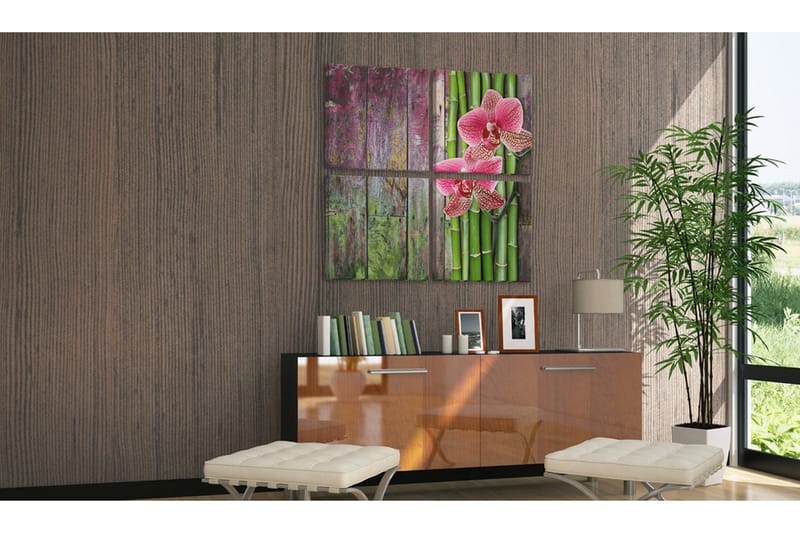 Billede Bambus Og Orkidé 80x80 - Artgeist sp. z o. o. - Boligtilbehør - Billeder & kunst - Billeder på lærred