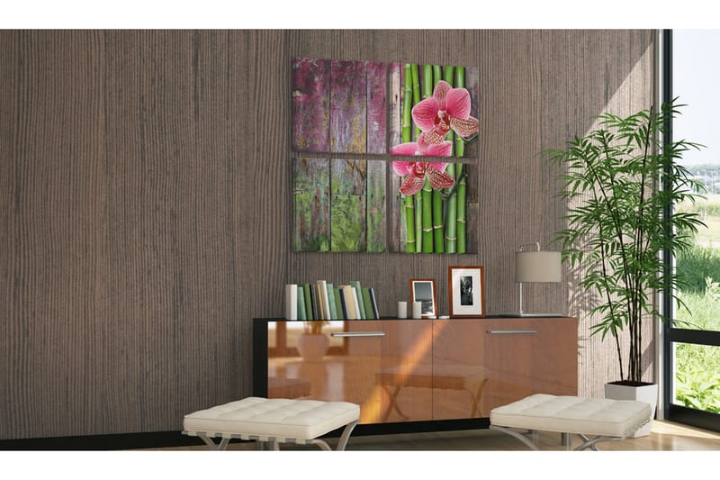 Billede Bambus Og Orkidé 80x80 - Artgeist sp. z o. o. - Boligtilbehør - Billeder & kunst - Billeder på lærred