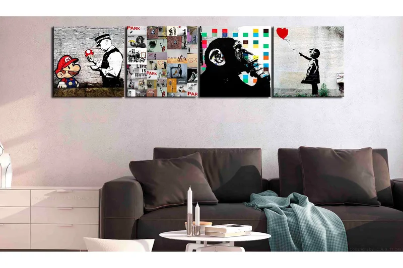 Billede Banksy Collage (4 dele) 40x40, Artgeist sp. z o. o.