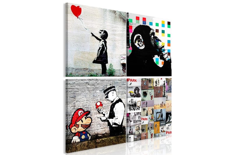 Billede Banksy Collage (4 dele) 80x80 - Artgeist sp. z o. o. - Boligtilbeh ør - Billeder & kunst - Billeder på lærred