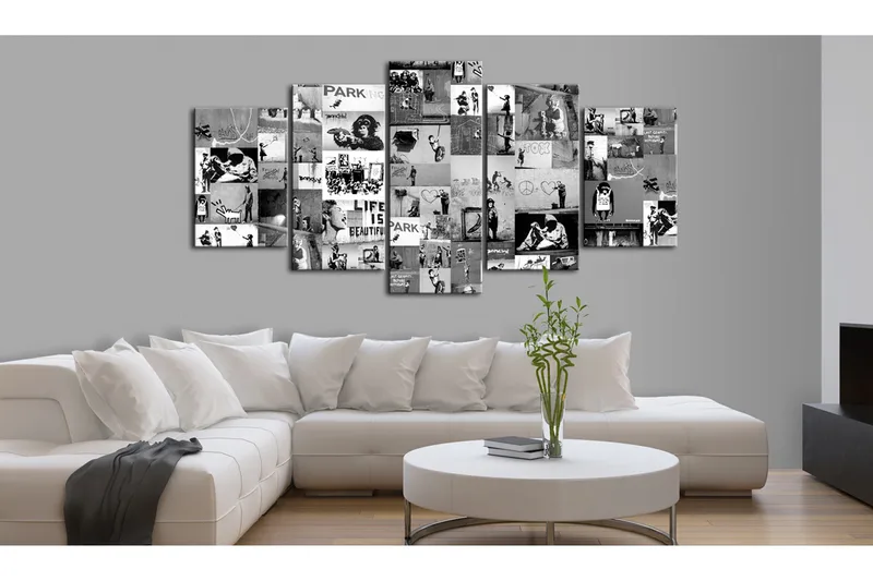 Billede Banksy Graffiti Collage Iv 200x100 - Artgeist sp. z o. o. - Boligtilbehør - Billeder & kunst - Billeder på lærred