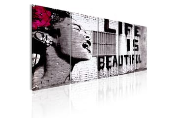 Billede Banksy Life Is Beautiful 225x90 - Artgeist sp. z o. o. - Boligtilbehør - Billeder & kunst - Billeder på lærred