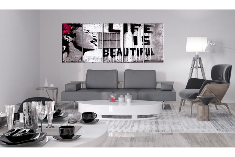 Billede Banksy Life Is Beautiful 225x90 - Artgeist sp. z o. o. - Boligtilbehør - Billeder & kunst - Billeder på lærred