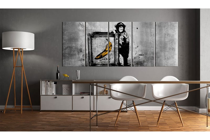 Billede Banksy Monkey With Freme 200x80 - Artgeist sp. z o. o. - Boligtilbehør - Billeder & kunst - Billeder på lærred