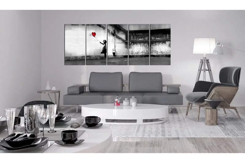 Billede Banksy Runaway Balloon 200x80 - Artgeist sp. z o. o. - Boligtilbehør - Billeder & kunst - Billeder på lærred