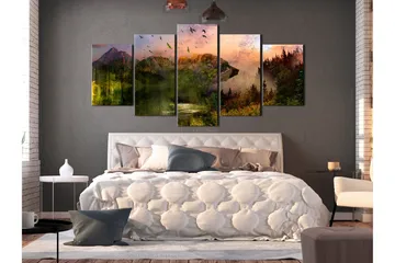 Billede Bear In The Mountain 5 Parts Wide 100x50 - Artgeist sp. z o. o. - Boligtilbehør - Billeder & kunst - Billeder på lærred