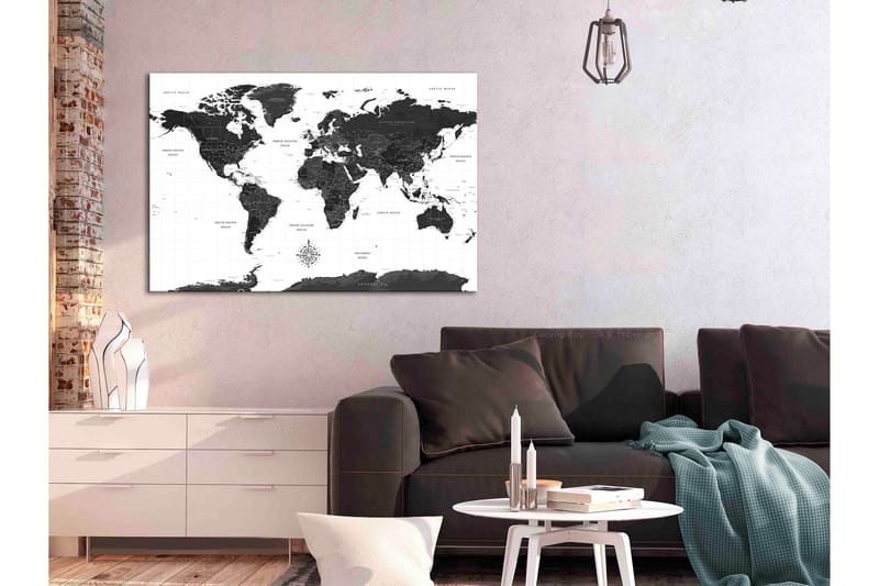 Billede Black and White Map (1 del) Bred 90x60, Artgeist sp. z o. o.