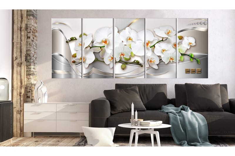 Billede Blooming Orchids 225x90 - Artgeist sp. z o. o. - Boligtilbehør - Billeder & kunst - Billeder på lærred