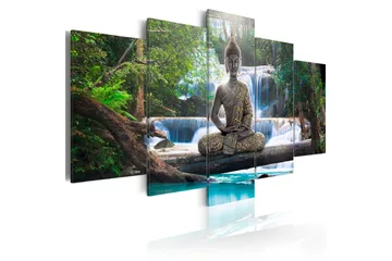 Billede Buddha And Waterfall 100x50 - Artgeist sp. z o. o. - Boligtilbehør - Billeder & kunst - Billeder på lærred