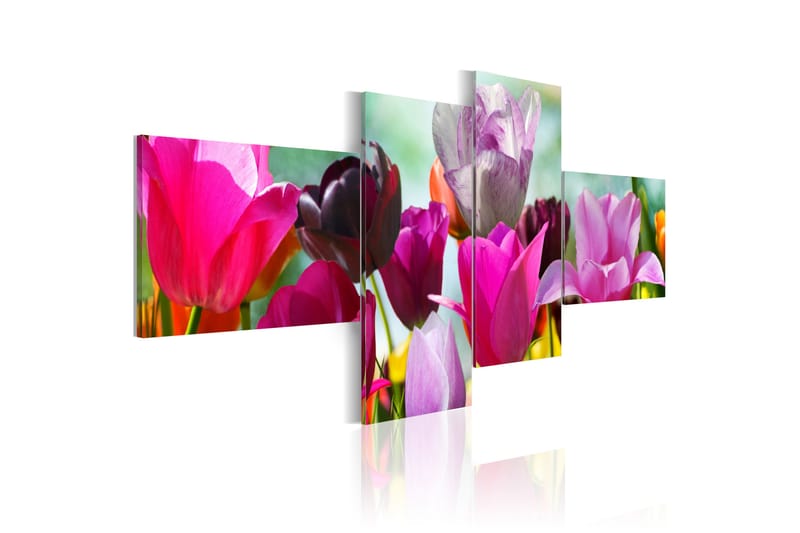 Billede Charming Red Tulips 200x90 - Artgeist sp. z o. o. - Billeder på lærred