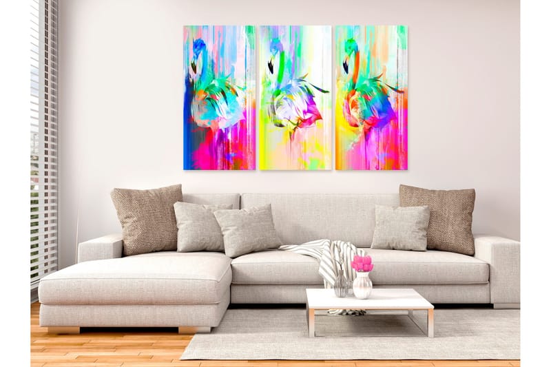 Billede Colourful Flamingos 3 Parts 120x80 - Artgeist sp. z o. o. - Boligtilbehør - Billeder & kunst - Billeder på lærred