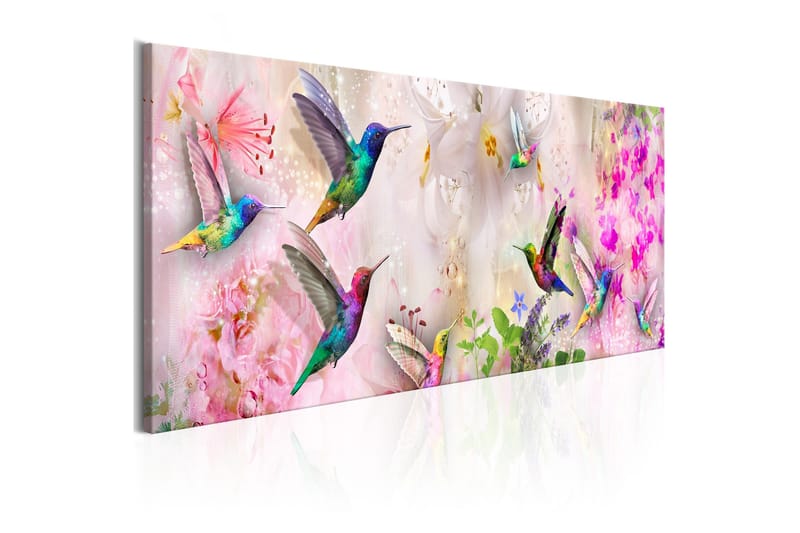 Billede Colourful Hummingbirds (1 del) Smal 120x40 - Artgeist sp. z o. o. - Boligtilbehør - Billeder & kunst - Billeder på lærred