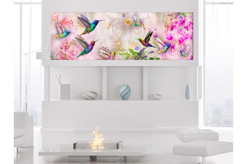 Billede Colourful Hummingbirds (1 del) Smal 120x40 - Artgeist sp. z o. o. - Boligtilbehør - Billeder & kunst - Billeder på lærred