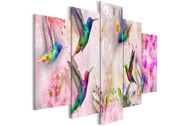 Billede Colourful Hummingbirds 5 Parts Wide Pink 100x50, Artgeist sp. z o. o.