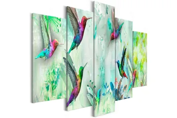 Billede Colourful Hummingbirds 5 Parts Wide Green 100x50 - Artgeist sp. z o. o. - Boligtilbehør - Billeder & kunst - Billeder på lærred