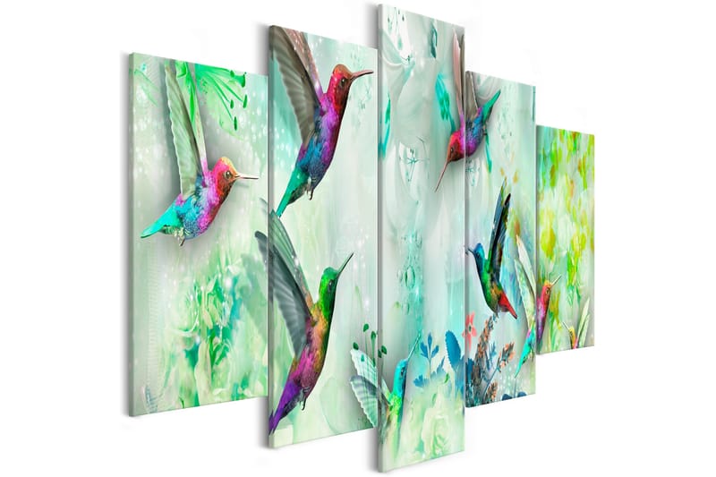 Billede Colourful Hummingbirds 5 Parts Wide Green 100x50, Artgeist sp. z o. o.