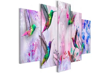 Billede Colourful Hummingbirds 5 Parts Wide Violet 100x50 - Artgeist sp. z o. o. - Boligtilbehør - Billeder & kunst - Billeder på lærred