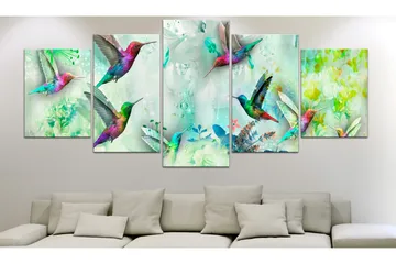 Billede Colourful Hummingbirds 5 Parts Wide Green 100x50 - Artgeist sp. z o. o. - Boligtilbehør - Billeder & kunst - Billeder på lærred