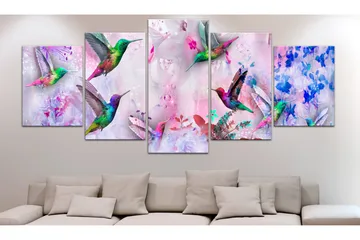 Billede Colourful Hummingbirds 5 Parts Wide Violet 100x50 - Artgeist sp. z o. o. - Boligtilbehør - Billeder & kunst - Billeder på lærred