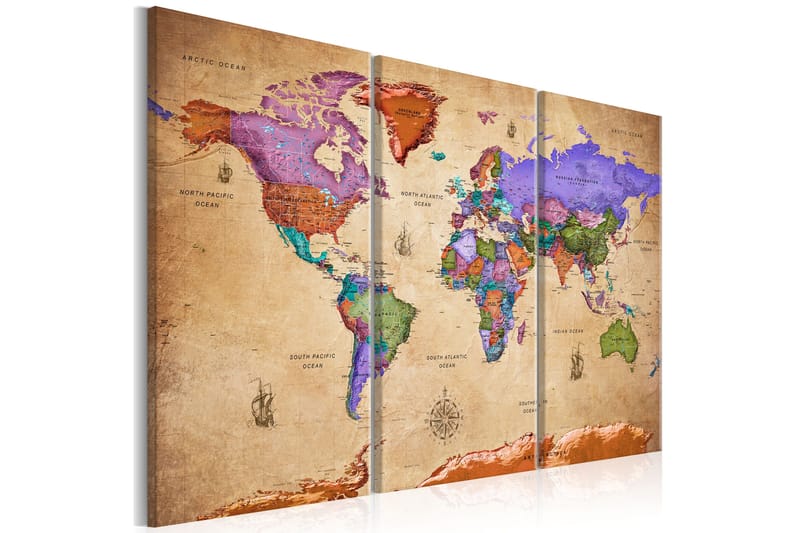 Billede Colourful Travels 3 Parts 90x60, Artgeist sp. z o. o.